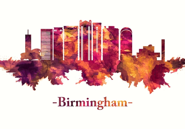 Orizzonte di Birmingham Inghilterra in rosso