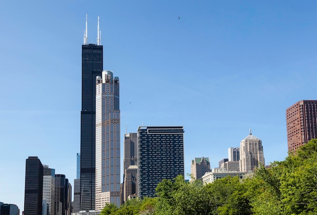 Orizzonte di Chicago dal fiume