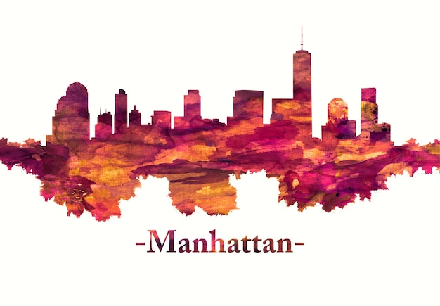 Orizzonte di Manhattan New York City in rosso