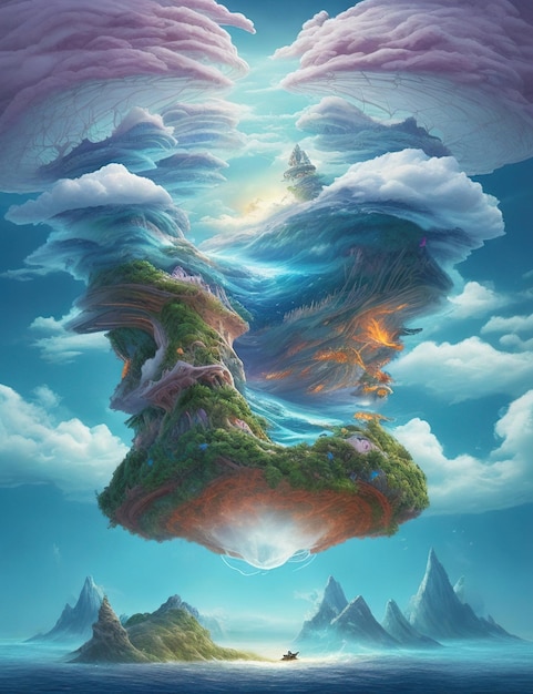 Orizzonte immaginario Isole galleggianti e foreste sospese nell'aria circondate da un mare di nuvole