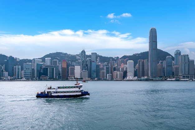 Orizzonte moderno del paesaggio di architettura della costa di Hong Kong