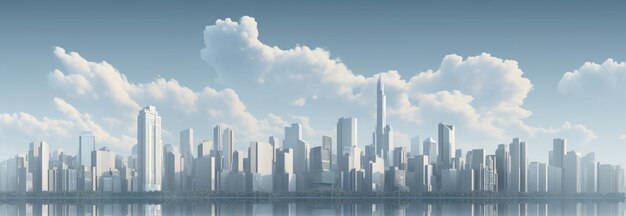 Orizzonte urbano con grattacieli bianchi luccicanti raffigurati in rendering 3D
