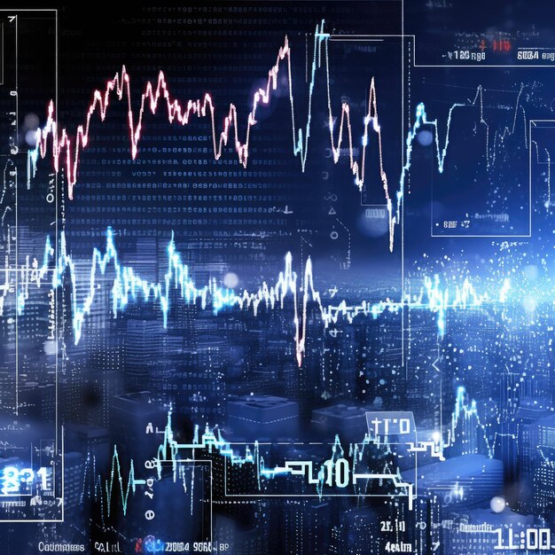 Orizzonti finanziari olografici Un concetto grafico del mercato monetario per gli affari