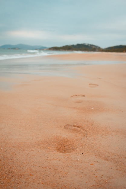 Orme sulla sabbia della spiaggia