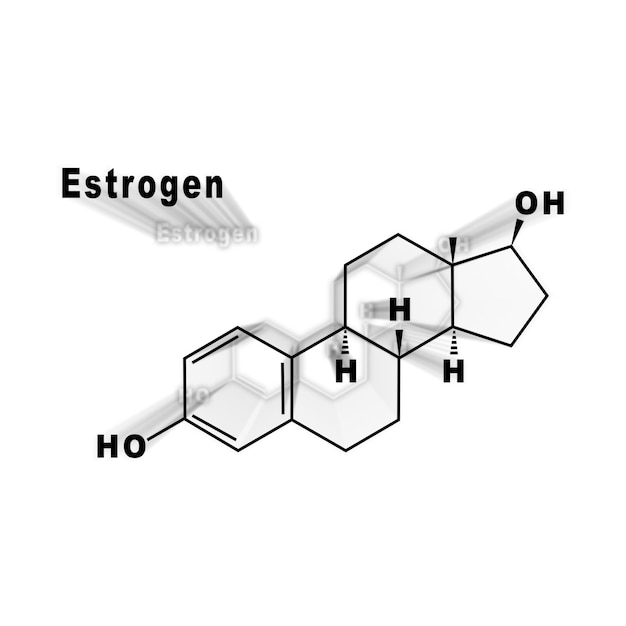 Ormone estrogeno Formula chimica strutturale su sfondo bianco