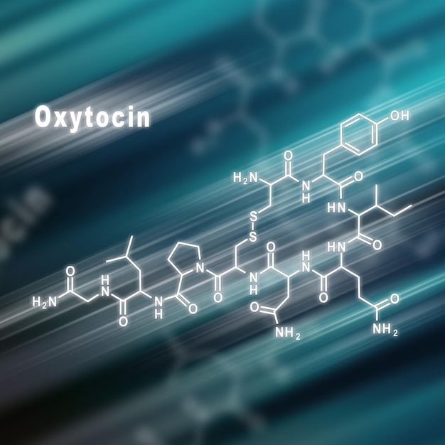 Ormone ossitocina Formula chimica strutturale sfondo futuristico
