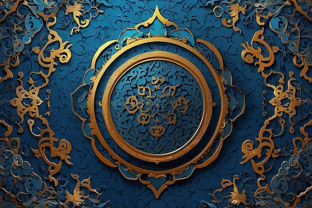 Ornamentale Gong Xi Fa Cai Ramadan Mubarak Kareem Techno Festival Orientale Arabo Eid Al Fitr Torna a Fitr con sfondo di consistenza a disegno blu colorato