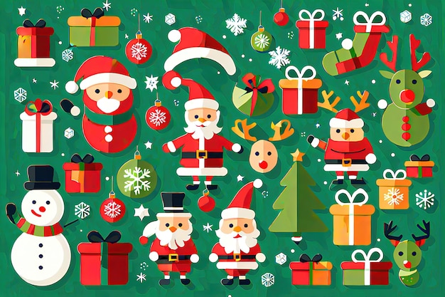 Ornamenti di design piatto di Natale elementi sullo sfondo albero di Natale e Capodanno ai generati