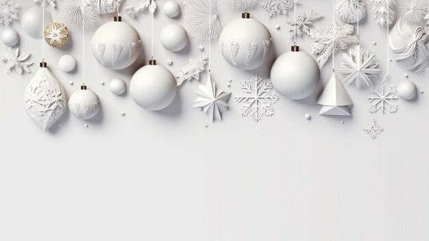 Ornamenti di Natale Banner con semplice sfondo bianco vista superiore con tecnologia Generative AI