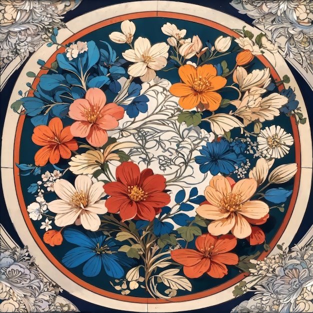 ornamenti floreali modello di pavimento a cerchio