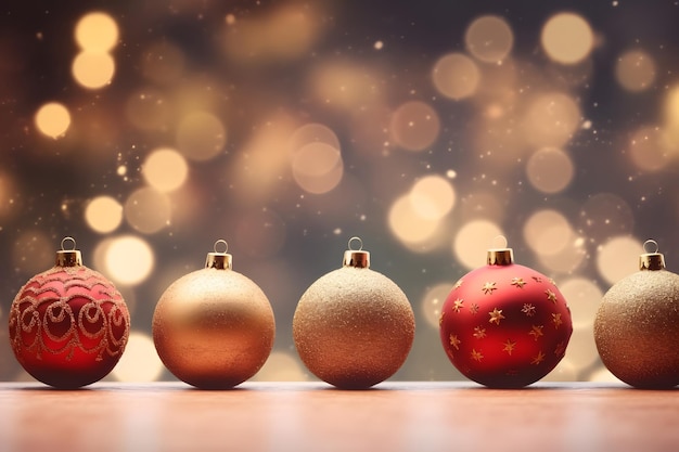 Ornamenti natalizi Sfondo rosso e oro Palle e luci di Natale Albero di Natale bokeh luce