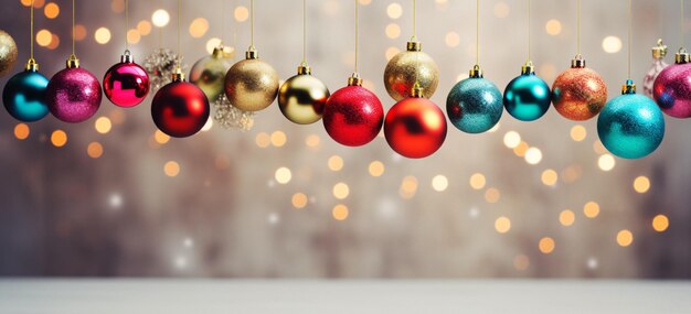 Ornamenti natalizie vibranti appesi a una corda festiva Un capolavoro dell'IA generativa