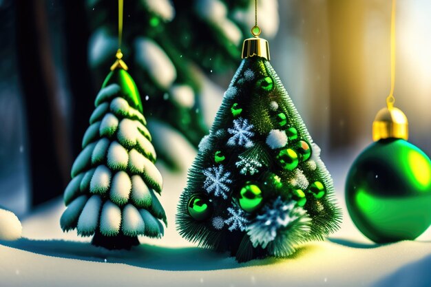Ornamenti per alberi di Natale con neve sul terreno