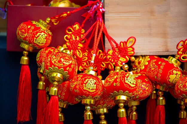 Ornamenti tradizionali del capodanno cinese, ornamenti per il festival di primavera a forma di lanterna Il testo è: Fortuna e tesoro