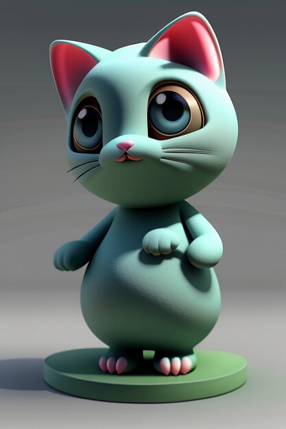 Ornamento del giocattolo del gioco di progettazione del prodotto di rendering 3D del personaggio del gatto carino kawaii in stile anime del fumetto