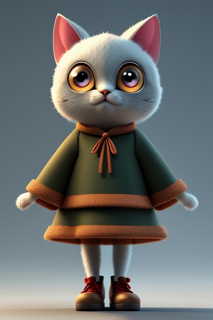 Ornamento del giocattolo del gioco di progettazione del prodotto di rendering 3D del personaggio del gatto carino kawaii in stile anime del fumetto