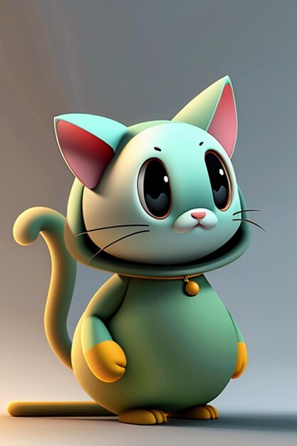 Ornamento del giocattolo del gioco di progettazione del prodotto di rendering 3D del personaggio del gatto carino kawaii in stile anime del fumetto