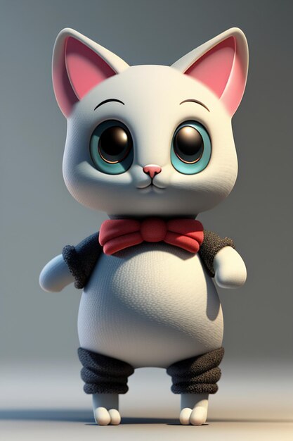 Ornamento del giocattolo del gioco di progettazione del prodotto di rendering 3D del personaggio del gatto carino kawaii in stile anime del fumetto