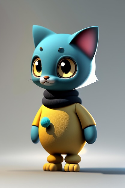 Ornamento del giocattolo del gioco di progettazione del prodotto di rendering 3D del personaggio del gatto carino kawaii in stile anime del fumetto