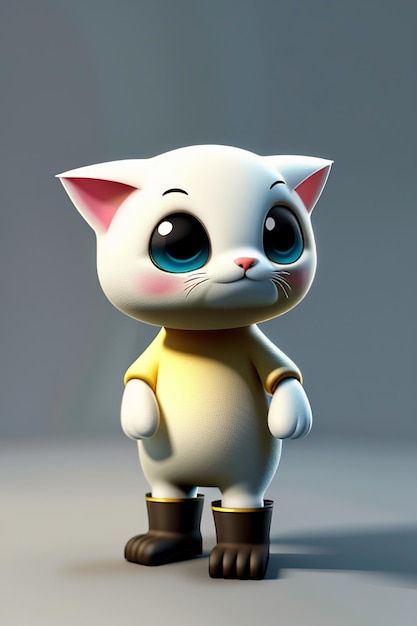 Ornamento del giocattolo del gioco di progettazione del prodotto di rendering 3D del personaggio del gatto carino kawaii in stile anime del fumetto