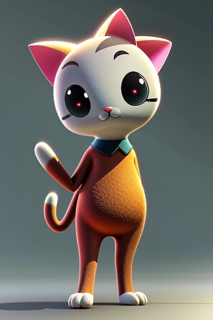 Ornamento del giocattolo del gioco di progettazione del prodotto di rendering 3D del personaggio del gatto carino kawaii in stile anime del fumetto