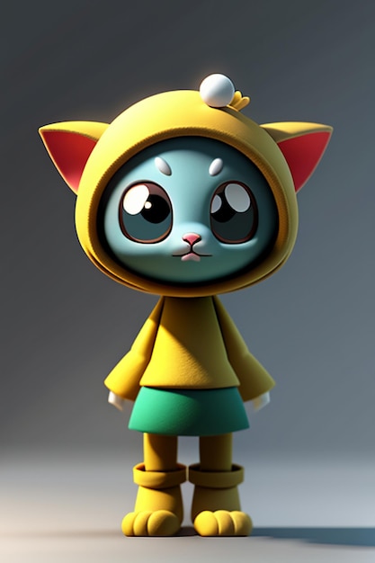 Ornamento del giocattolo del gioco di progettazione del prodotto di rendering 3D del personaggio del gatto carino kawaii in stile anime del fumetto