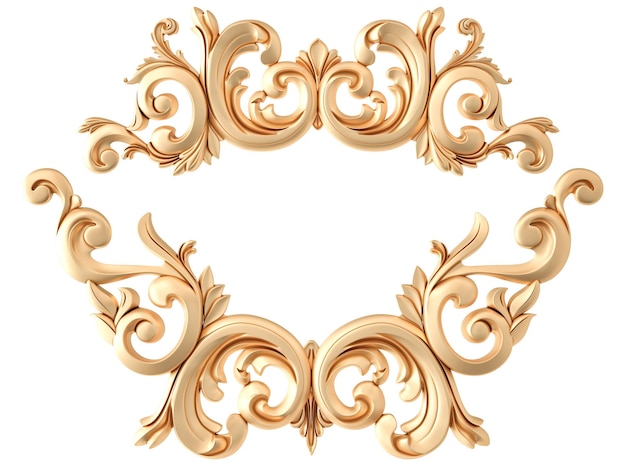 Ornamento dorato su sfondo bianco Illustrazione 3D isolata