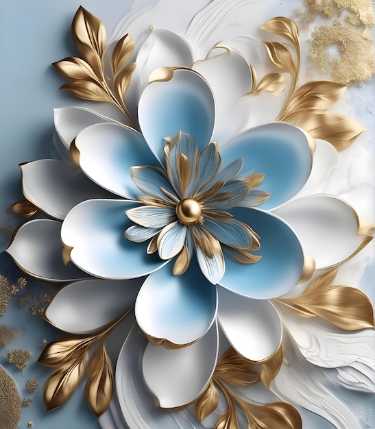 Ornamento floreale design 3d ciano e oro