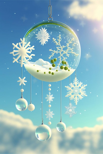 Ornamento natalizio con fiocchi di neve appesi ad esso generativo ai