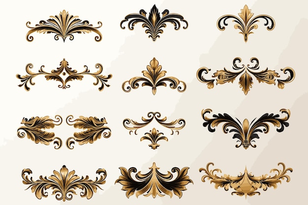 Ornamento nero con patina dorata su sfondo nero Illustrazione 3D isolata