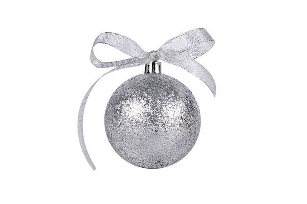 ornamento palla d'argento con fiocco isolato