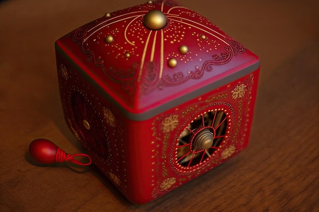 Ornamento rosso regalo di Natale con letto ad ago carillon creato con intelligenza artificiale generativa