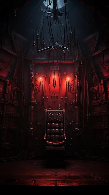 Ornata sala del trono gotica con illuminazione rossa