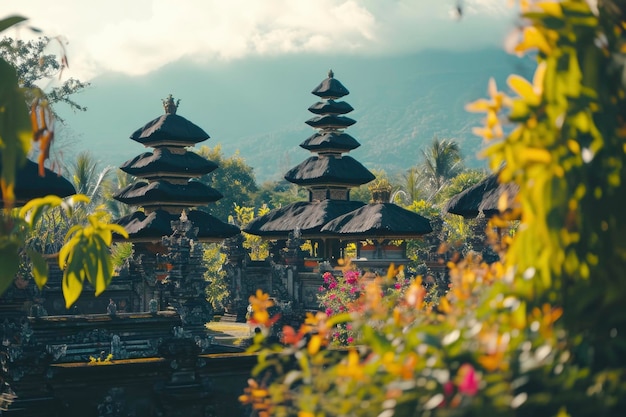 Ornate l'ingresso del tempio indù balinese con piante esotiche