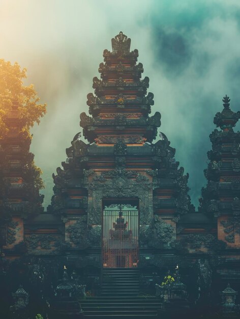 Ornate l'ingresso del tempio indù balinese con piante esotiche