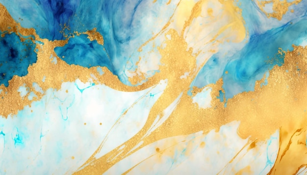Oro e blu marmorizzazione pittura ad acquerello astratta texture imitazione.