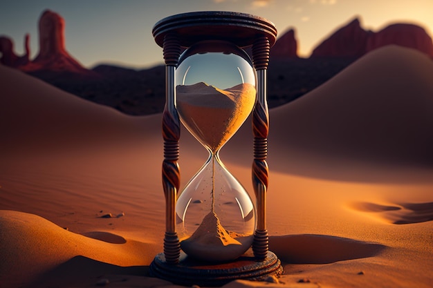 Orologio a clessidra sulla sabbia del fondo del deserto