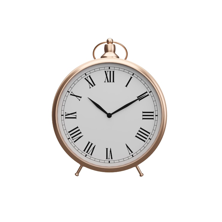 Foto orologio classico in rame con rendering 3d su sfondo bianco