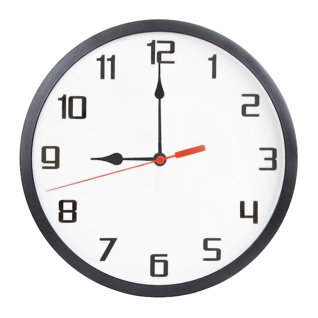 Orologio da parete isolato su sfondo bianco 21:00 o 9:00