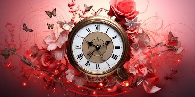 orologio da parete rosa con fiori