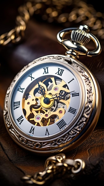 Orologio da tasca in oro con allarme preciso e concetto di gestione del tempo