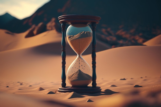 orologio della sabbia nel mezzo della foto di sfondo del deserto