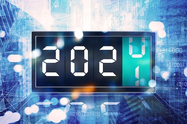 Orologio digitale che cambia il numero 2020 al numero 2021
