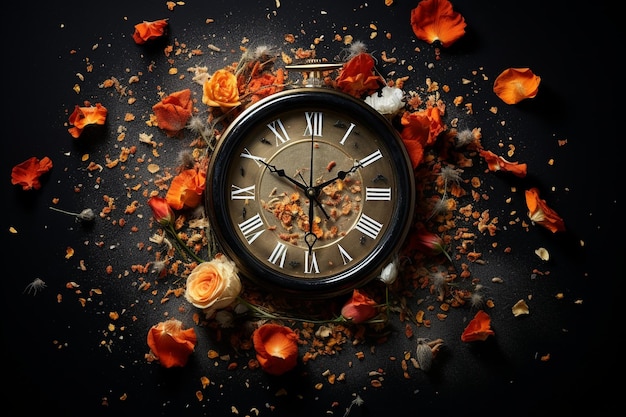 Orologio in fiori e petali