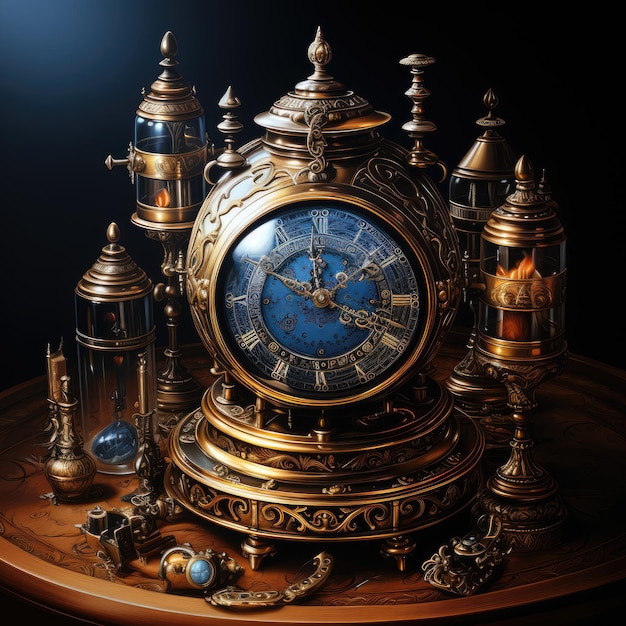 orologio orologio steampunk fantasy illustrazione arte fantasia retrò levitare design dettagliato poster della maglietta