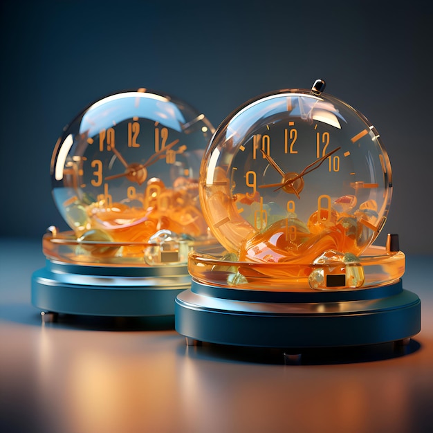 Orologio sveglia retro in palla di vetro 3d render illustrazione