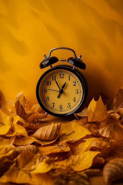 orologio sveglia sulle foglie d'autunno