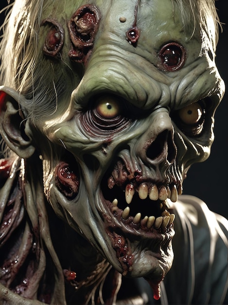 Orribile zombie spaventoso con la faccia insanguinata scena dell'orda dell'apocalisse zombie
