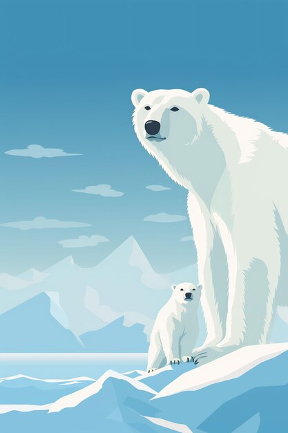 orsi polari su sfondo blu con le montagne sullo sfondo
