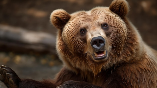 Orso bruno con sorriso e zampe pronte AI generato